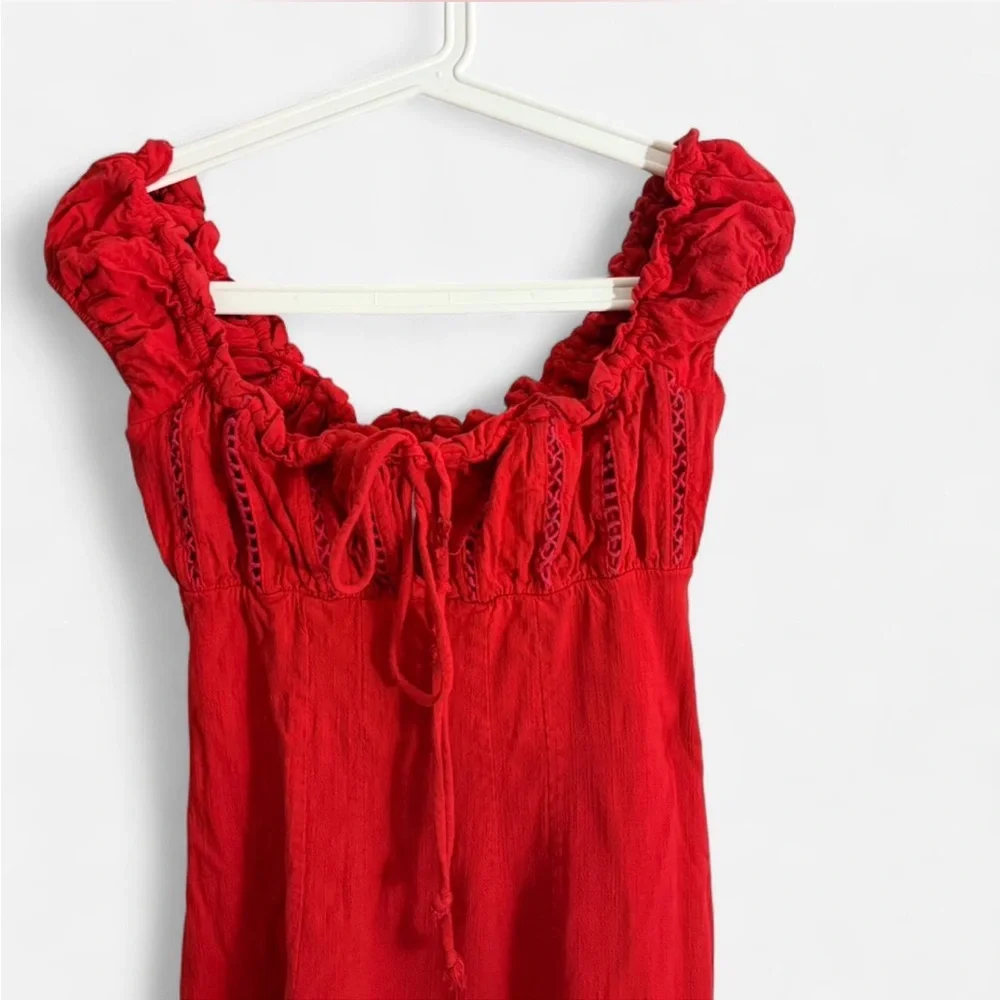 Red Ruffle Short Sleeved Mini Dress - Picture 2 of 5